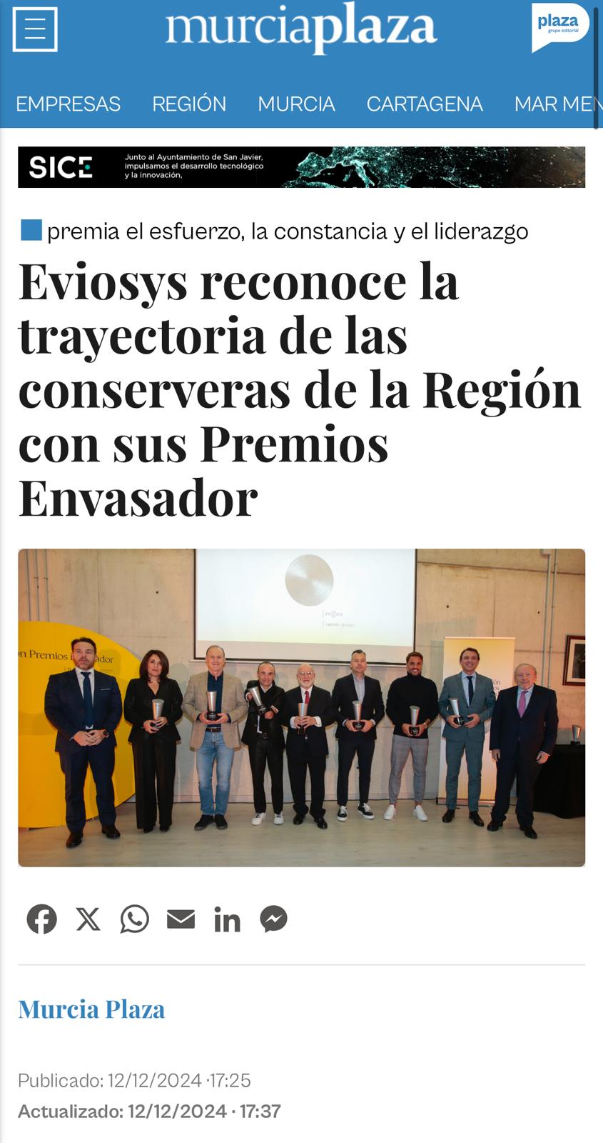 Eviosys celebra los premios Envasador