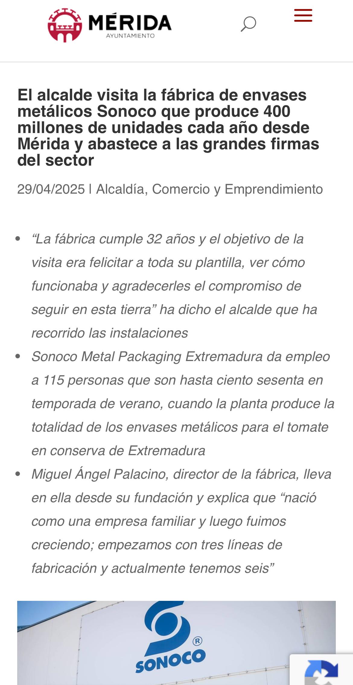 El alcalde de Mérida visita Sonoco